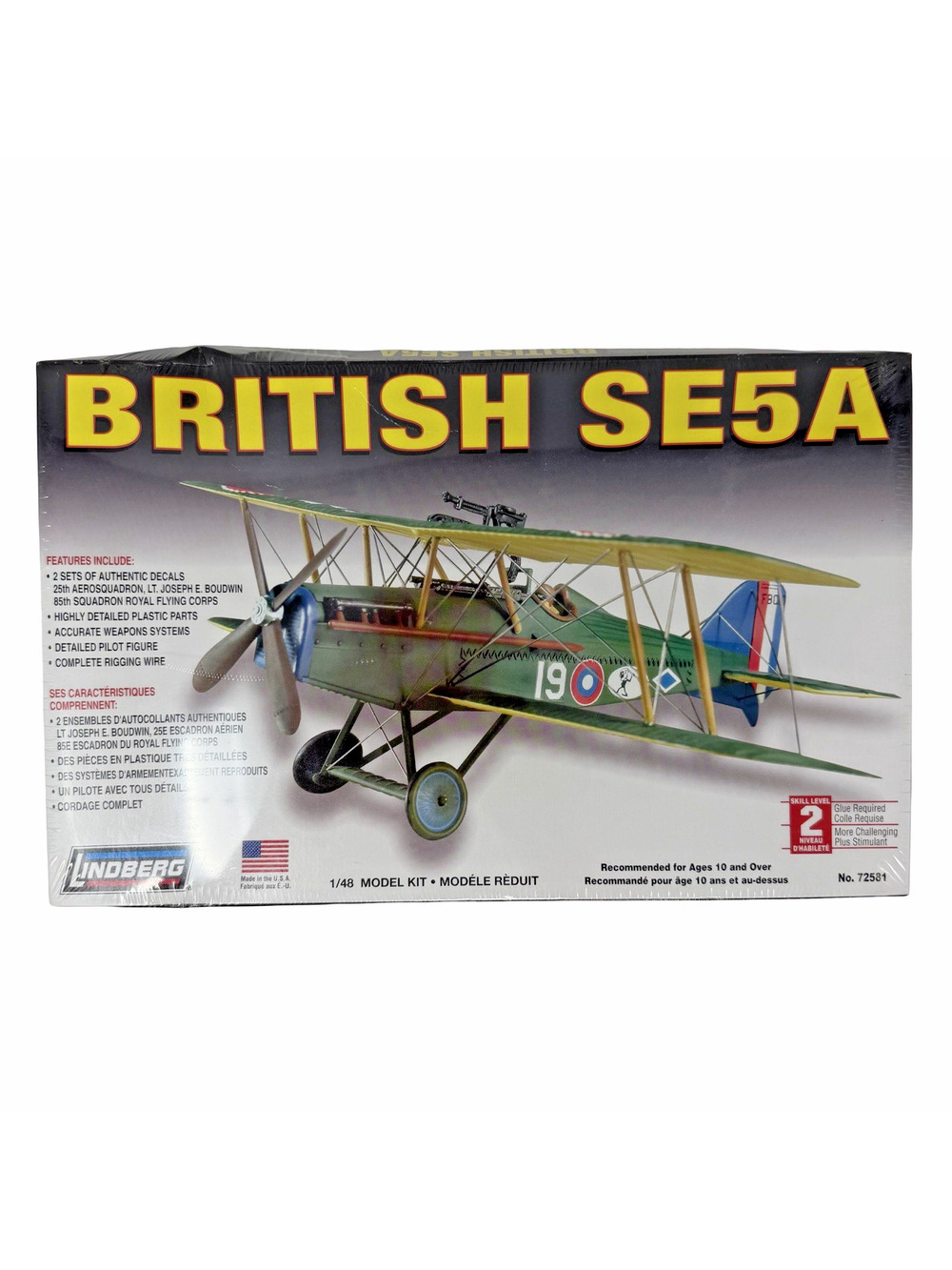 2007 Lindberg British SE5A Airplane 1:48 Scale Model Kit Sealed No. 72581